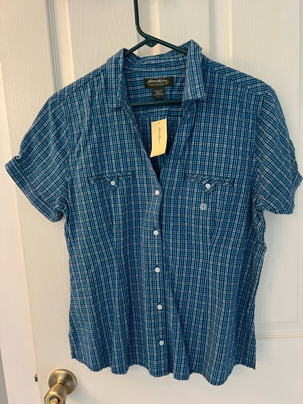 Eddie Bauer Blue Plaid Short-Sleeve Button-Down